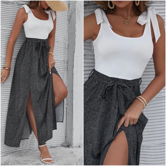 009 Boho Polka Dot Slit Leg Maxi Dress - Picture 3 of 3